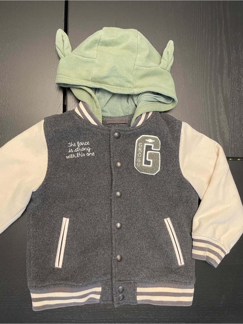 GAP Gray & Light Green Star Wars Grogu Hooded Varsity Jacket for Kids